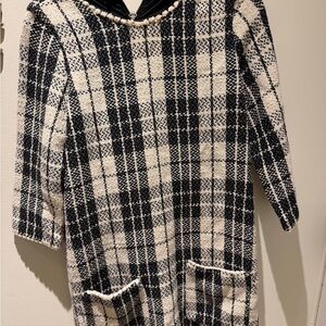ZARA Black & White Plaid Tweed Shift Dress